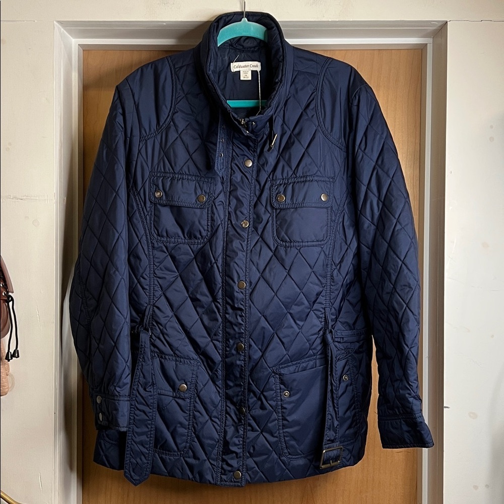 Coldwater Creek Women’s Navy Blue Quilted Jacket - Gold Buttons. Size:2XtraLarge